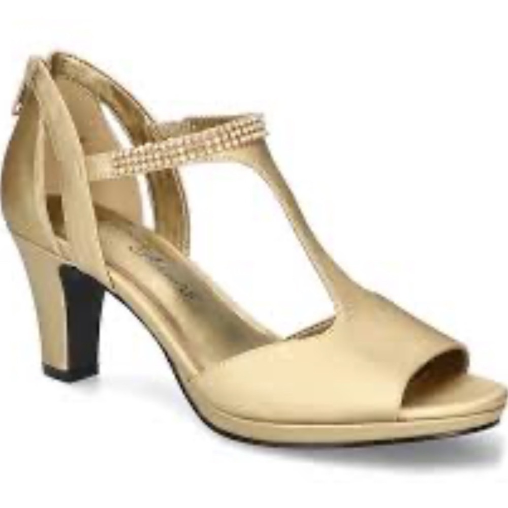 Easy Street Gold Satin Women's Heels, yellow tinge! DANCE!​​​​​